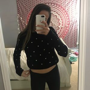 ZARA black cropped sweater with white hearts